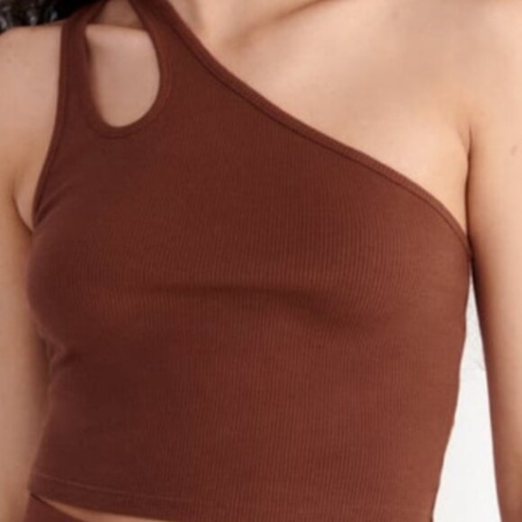 Zara One Shoulder Keyhole Ribbed Crop Tank - Brown - Medium - Picture 1 of 6